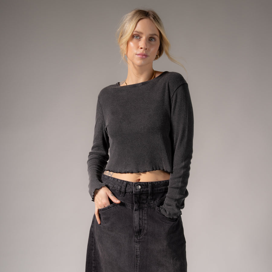 Essentials - Long Sleeve Ribbed Tee - Black Snow - The Laundry Room