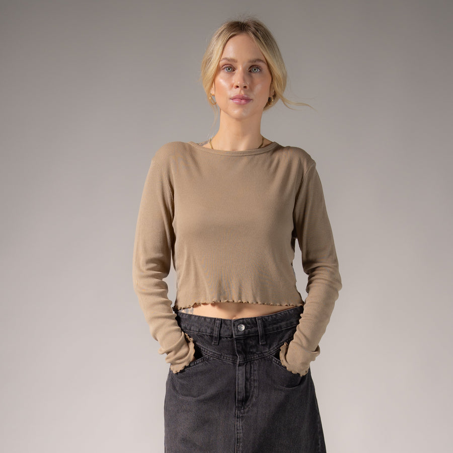 Essentials - Long Sleeve Ribbed Tee - Camel Gold - The Laundry Room