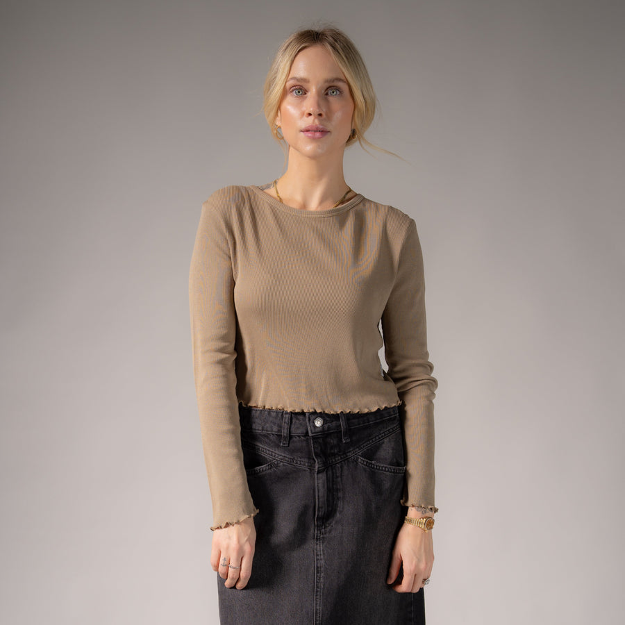 Essentials - Long Sleeve Ribbed Tee - Camel Gold - The Laundry Room