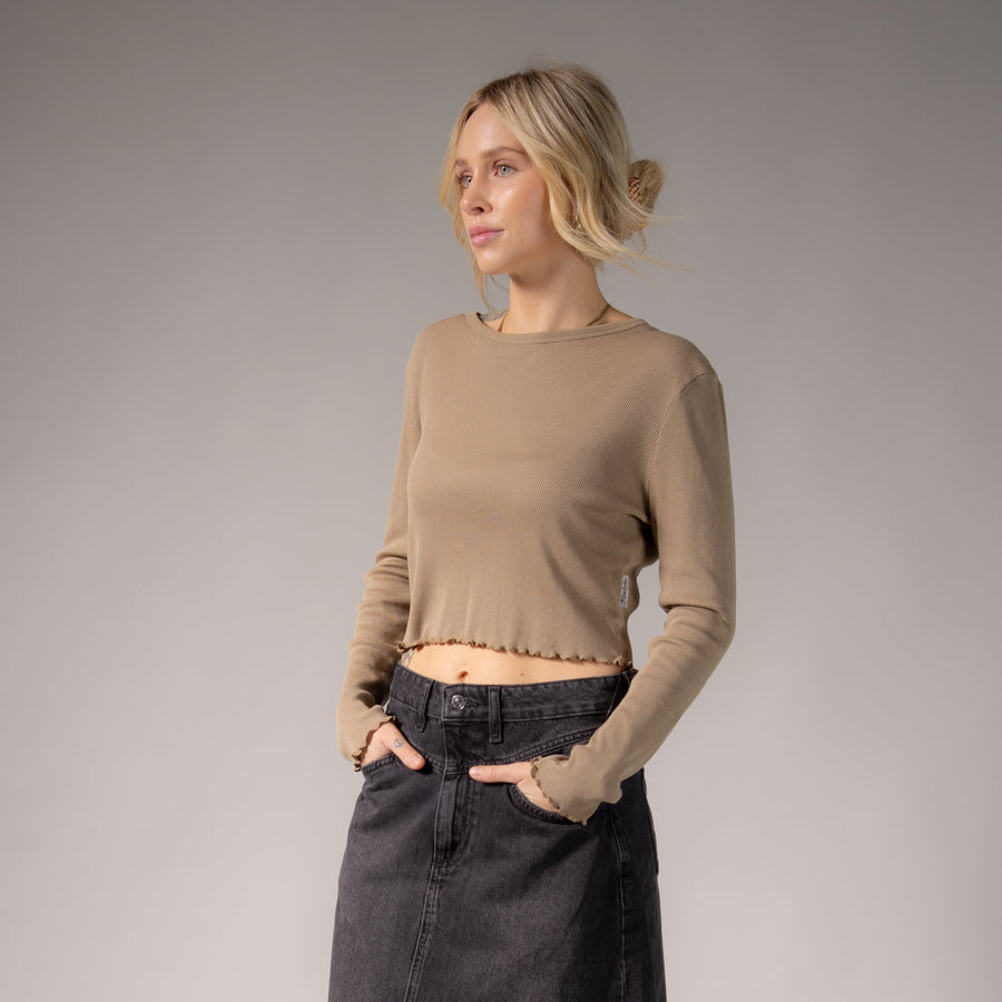 Essentials - Long Sleeve Ribbed Tee - Camel Gold - The Laundry Room