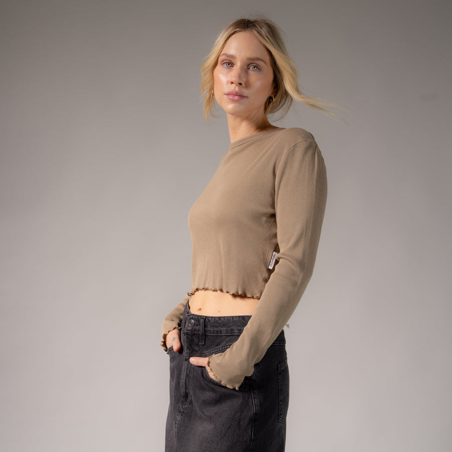 Essentials - Long Sleeve Ribbed Tee - Camel Gold - The Laundry Room