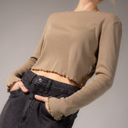 Essentials - Long Sleeve Ribbed Tee - Camel Gold - The Laundry Room