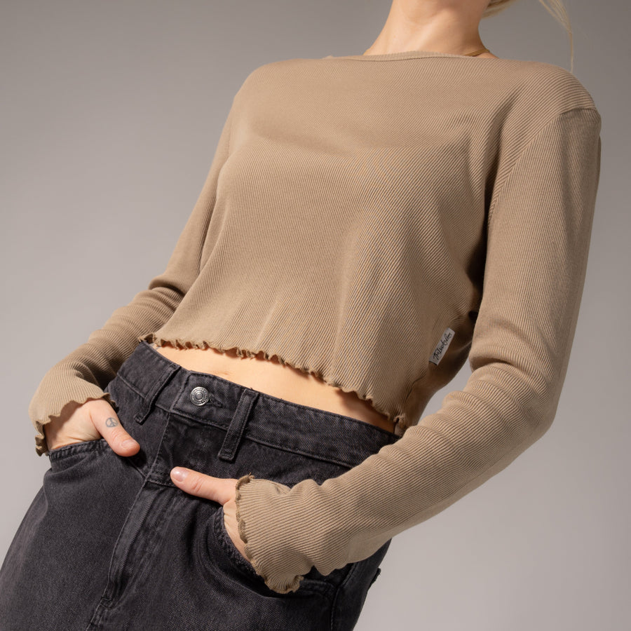 Essentials - Long Sleeve Ribbed Tee - Camel Gold - The Laundry Room