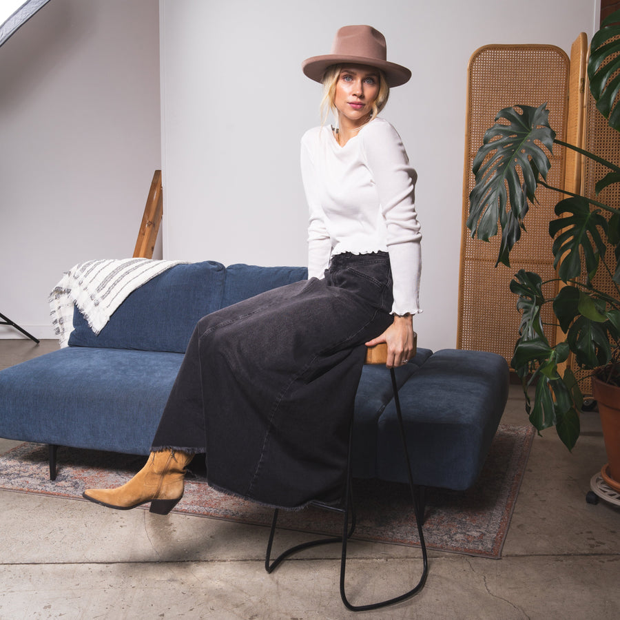 Essentials - Long Sleeve Ribbed Tee - White - The Laundry Room