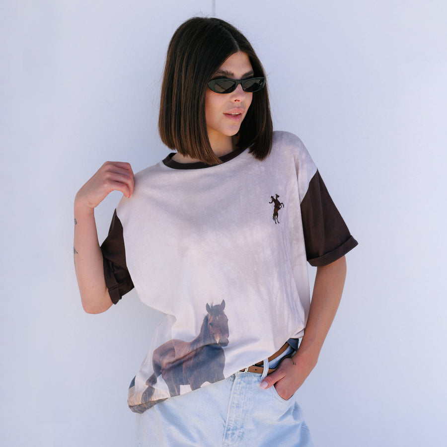 Ranch Life - Oversized Tee - White & Brown - The Laundry Room