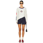 Coors River Crest - Cashmere Sweater - White & Tan Stripe - The Laundry Room