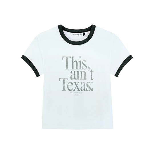 This Ain'T Texas Official Tm - Perfect Ringer Tee - White & Black Snow