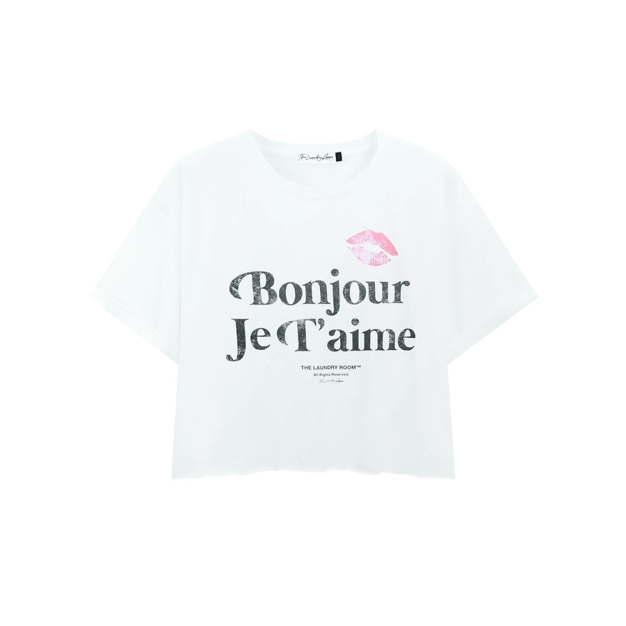 Hello I Love You - Crop Oversized Tee - White