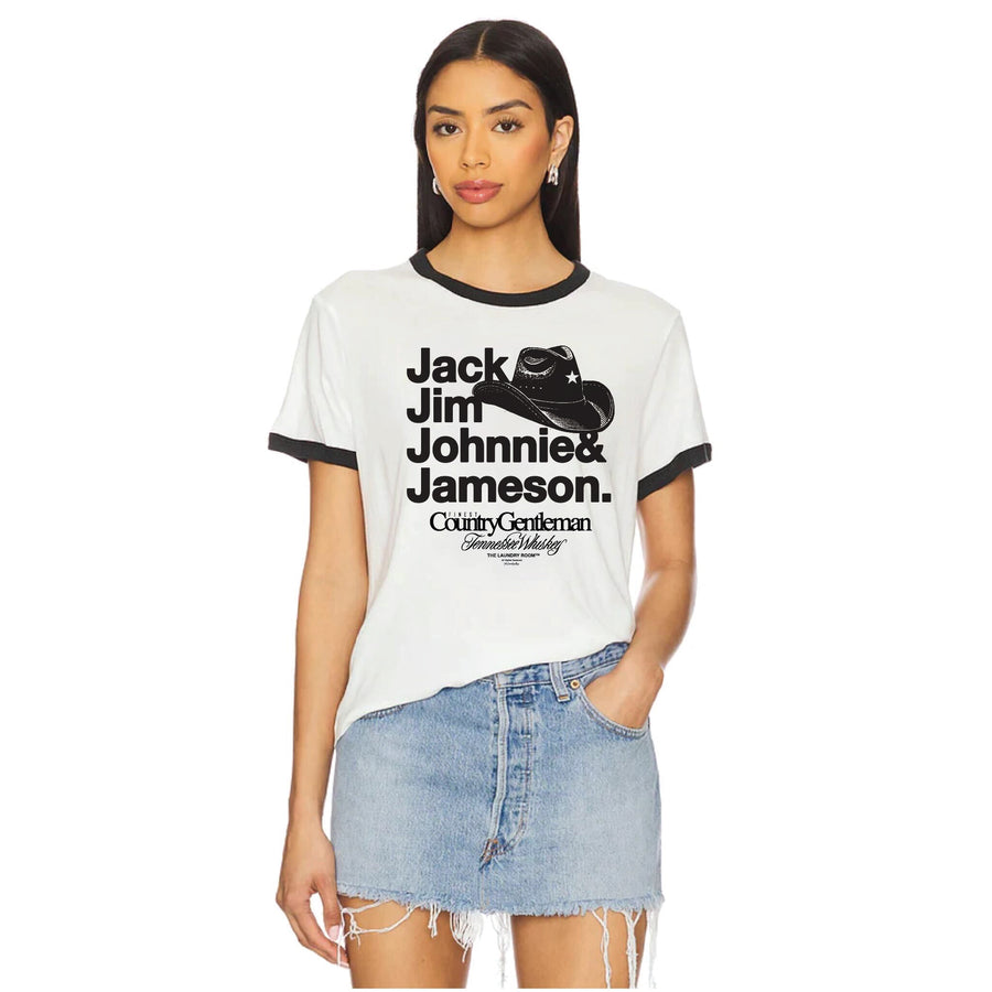 Finest Whiskey Gentlemen - Perfect Ringer Tee - White & Black Snow - The Laundry Room