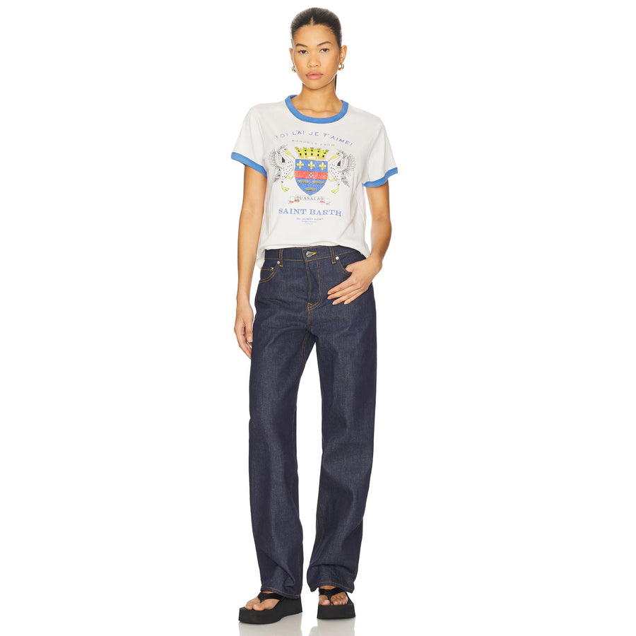 Saint Barth Crest - Perfect Ringer Tee - White & Blue