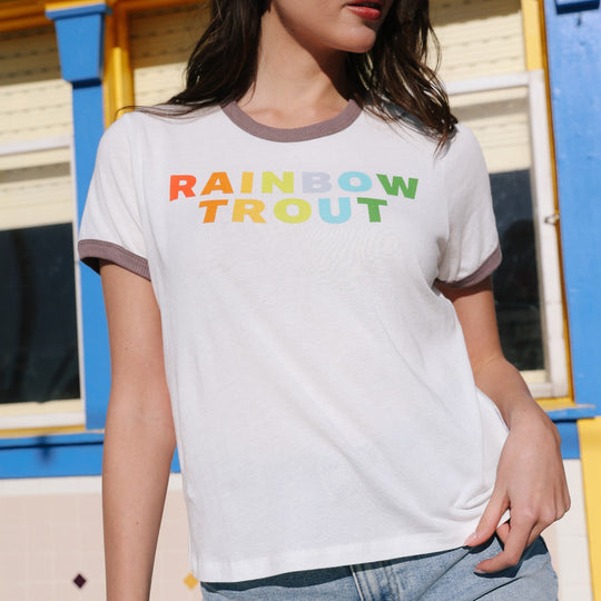 Rainbow Trout - Perfect Ringer Tee - White & Brown - The Laundry Room