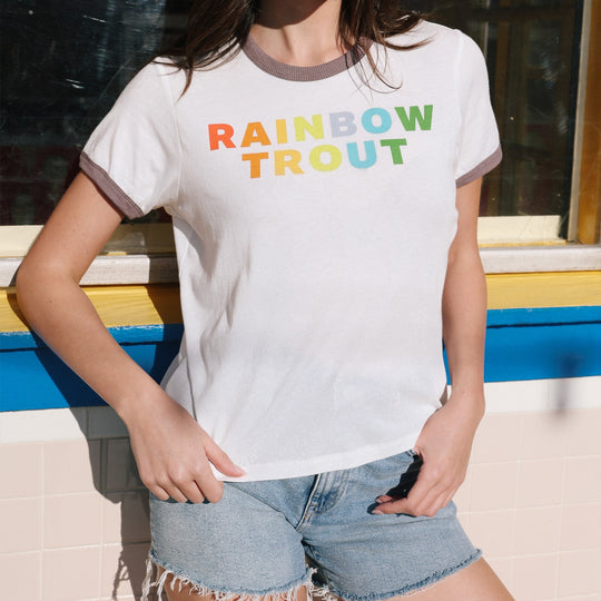 Rainbow Trout - Perfect Ringer Tee - White & Brown - The Laundry Room