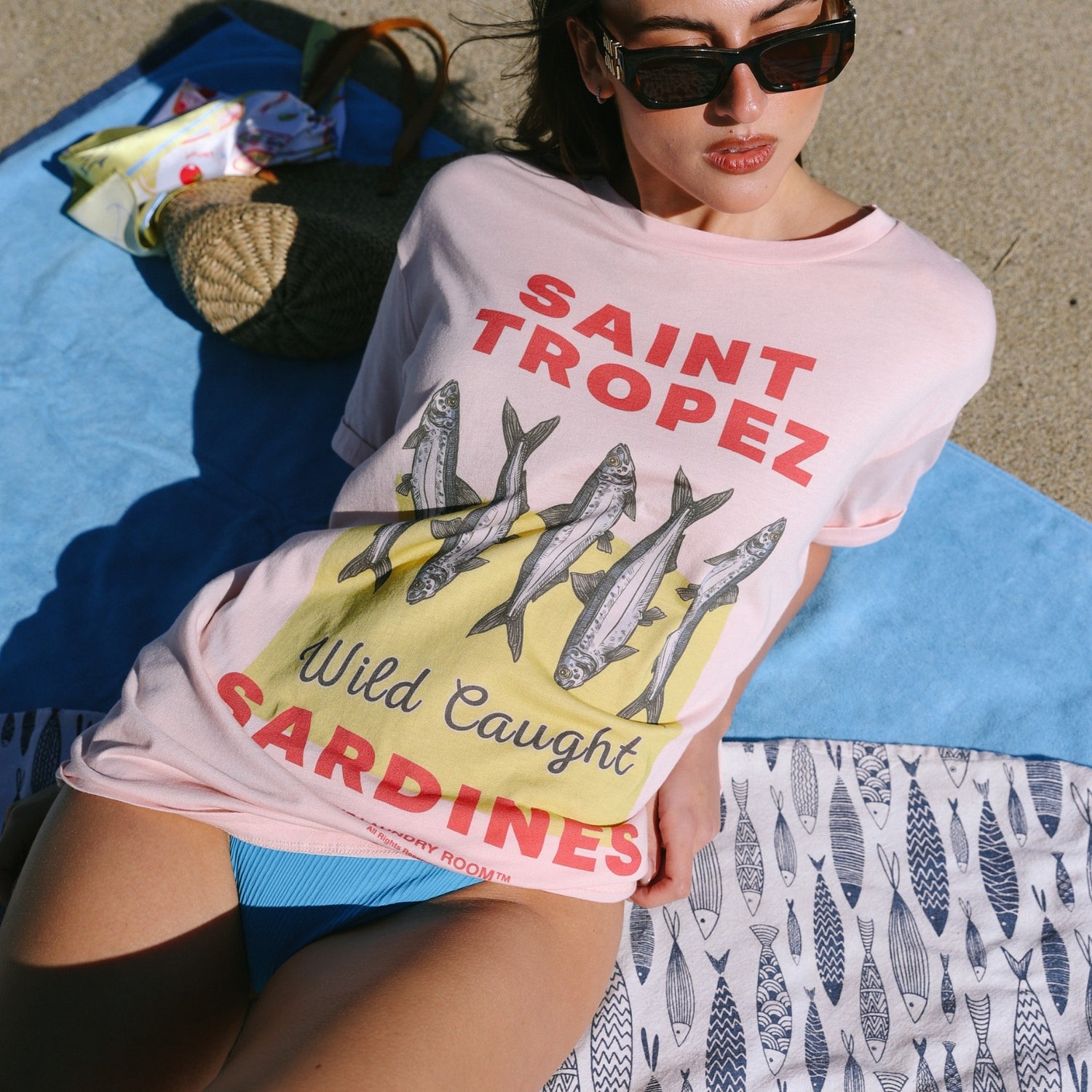 Saint Tropez Sardines - Oversized Tee - Blush Pink - The Laundry Room