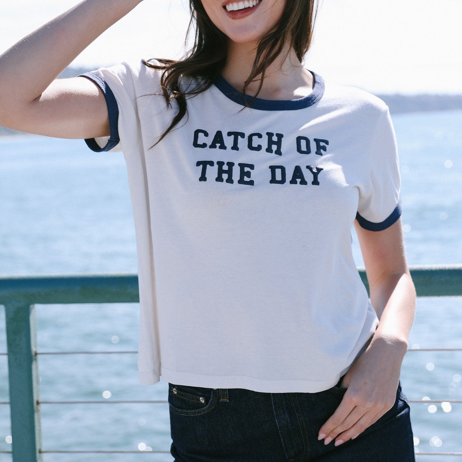 Catch Of The Day - Perfect Ringer Tee - Bone & Navy Snow - The Laundry Room