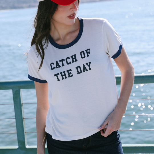 Catch Of The Day - Perfect Ringer Tee - Bone & Navy Snow - The Laundry Room