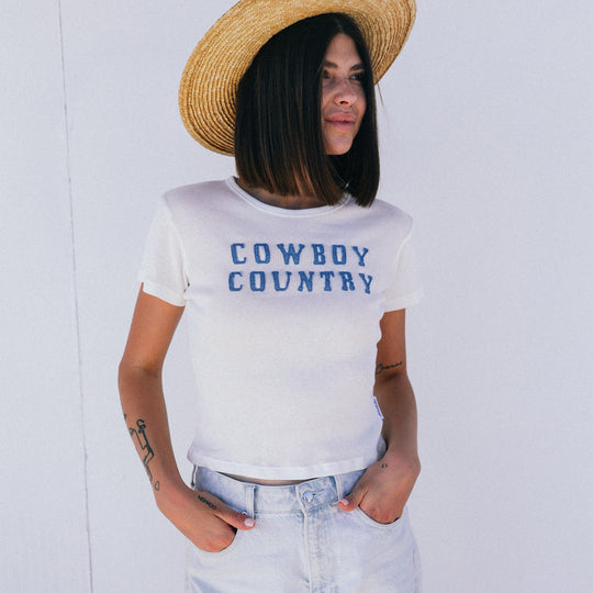 Cowboy Country Denim - Baby Tee - White - The Laundry Room
