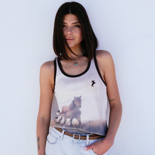 Ranch Life - Rib Tank - White & Brown - The Laundry Room
