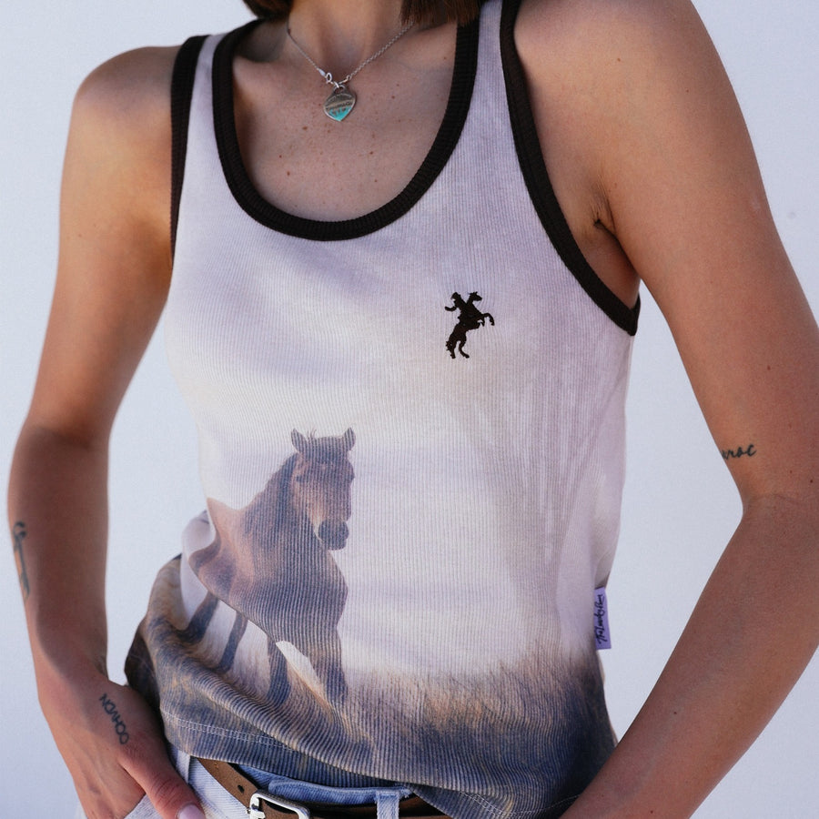 Ranch Life - Rib Tank - White & Brown - The Laundry Room