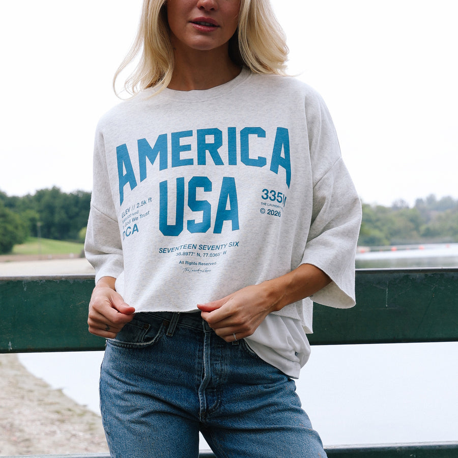 Welcome To America - Crop Jumper - Pebble Heather