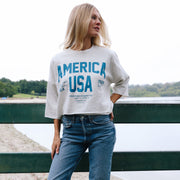 Welcome To America - Crop Jumper - Pebble Heather