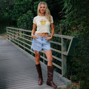 Smiley Cowboy - Baby Tee - Vintage Yellow