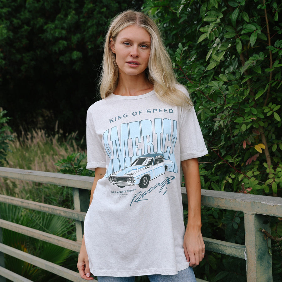King Of Speed America Racing - Oversized Tee - Pebble Heather