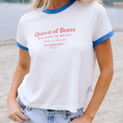 Queen Of Beers - Perfect Ringer Tee - White & Blue