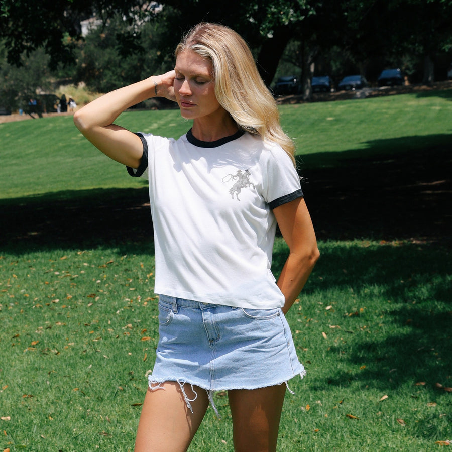 Ain't My First Ain't My Last - Perfect Ringer Tee - White & Black Snow