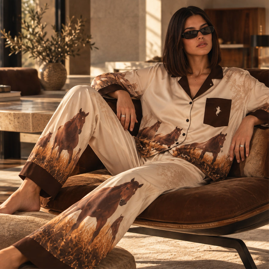 Ranch Life - Silky PJ Set - Brown